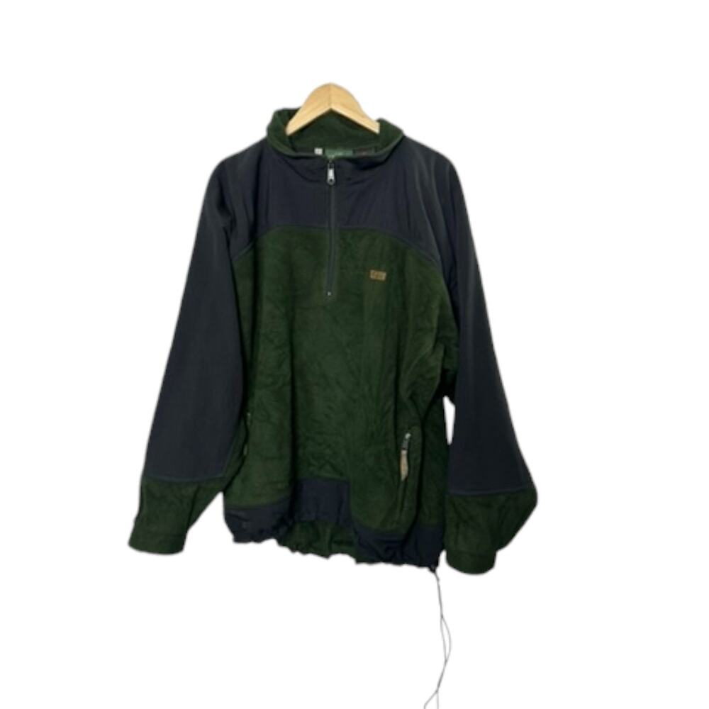ORVIS Polartec Navy Blue & Green Fleece Long Sleeve 1/4 Zip Pullover Men's XL